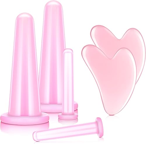 Nuanchu Juego de 4 tazas de masaje de ventosas faciales y tablas de Gua Sha, 2 herramientas de masaje Gua Sha, herramienta facial en forma de