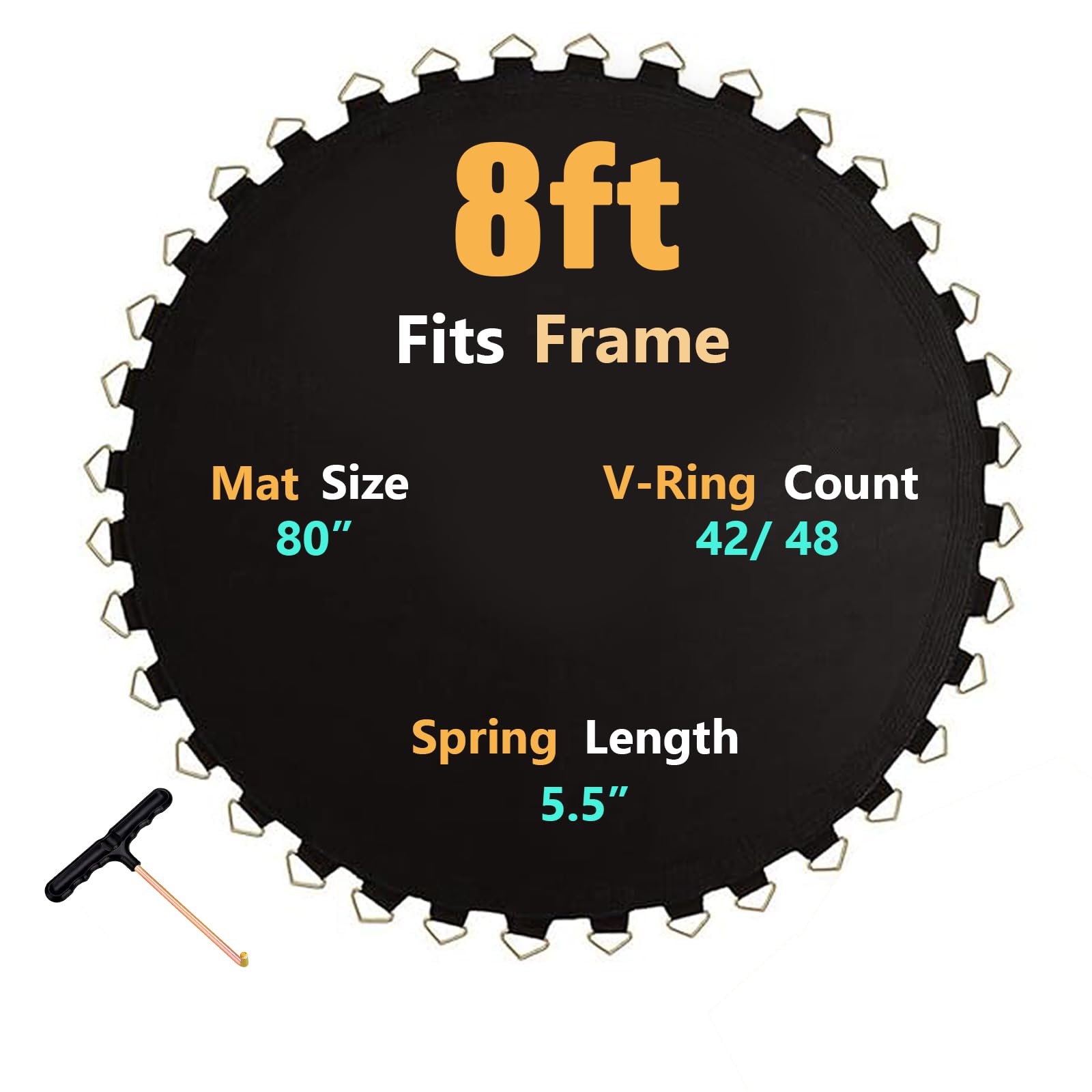 XATAMIO Trampoline Mat,Fits 8FT Frame,with 42 V-Rings and Spring Tool,Replacement Jumping Mat, Reinforce, UV-Resistant, Not Include Spring (5.5in Springs-8FT-42V-Rings-80in Mat, 8 FT Frame)