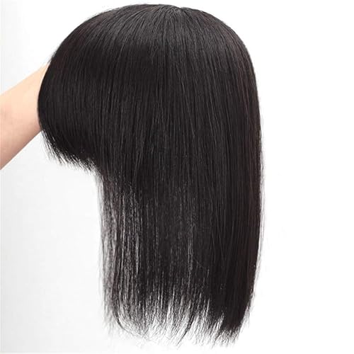 Miniatura 2 de Bang Topper - Postizo de cabello humano con clip para mujer, con cabello gris y delgado, 8 pulgadas, marrón oscuro