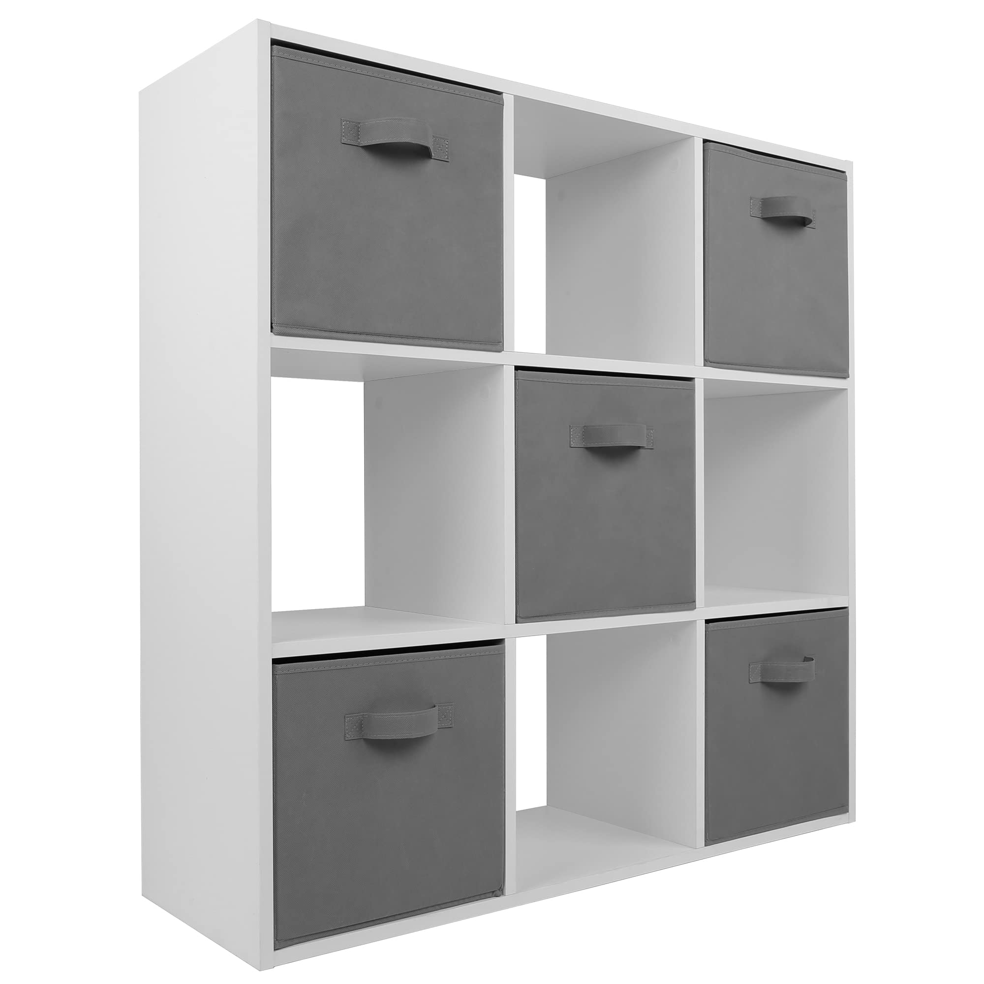 Charles Jacobs White 9 Cube Storage Shelving Unit + 5 Grey Fabric Drawers