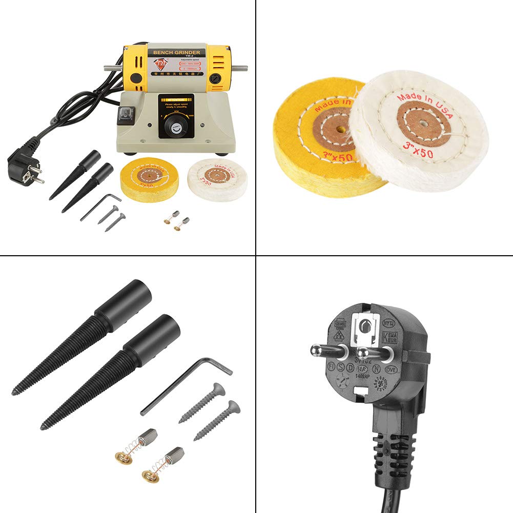 220V 350W joyería de piedra preciosa Pulidor conjunto de pulido banco multifuncional máquina de pulido de metal con patas de goma anti vibración para piedra joyería motor (EU Plug)
