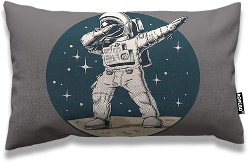 AOYEGO Funda de almohada espacial de 12 x 20 pulgadas, divertida funda de almohada rectangular de algodón y lino de algodón para el hogar, diseño de