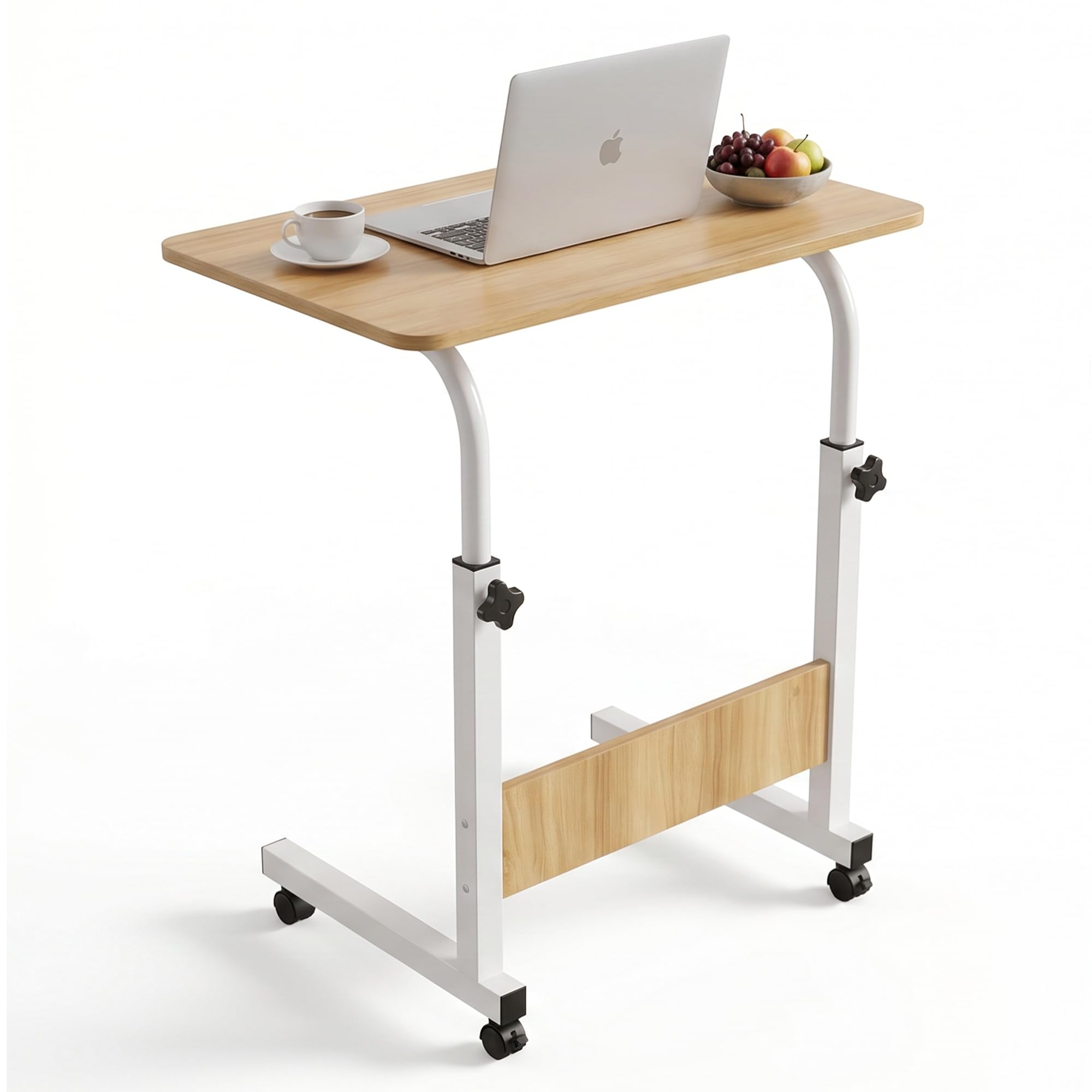 BonKaso Height Adjustable Laptop Table with Wheels, Portable Rolling Computer Desk, Wooden Top, Lockable Casters, Mild Steel Frame, Multipurpose Bed Sofa Study Work Table for Home Office - Walnut-image-28