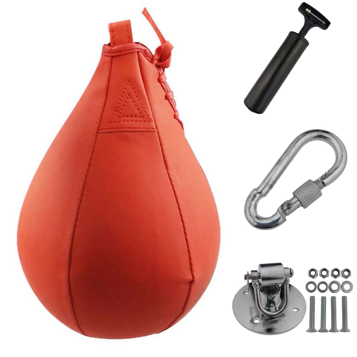 Boxing Speedbag Swivel Set with Black Leather Punching Ball & Pump - Professional MMA Speed Ball Boxing Punching Bag Muay Thai Exercise Equipment Kit
