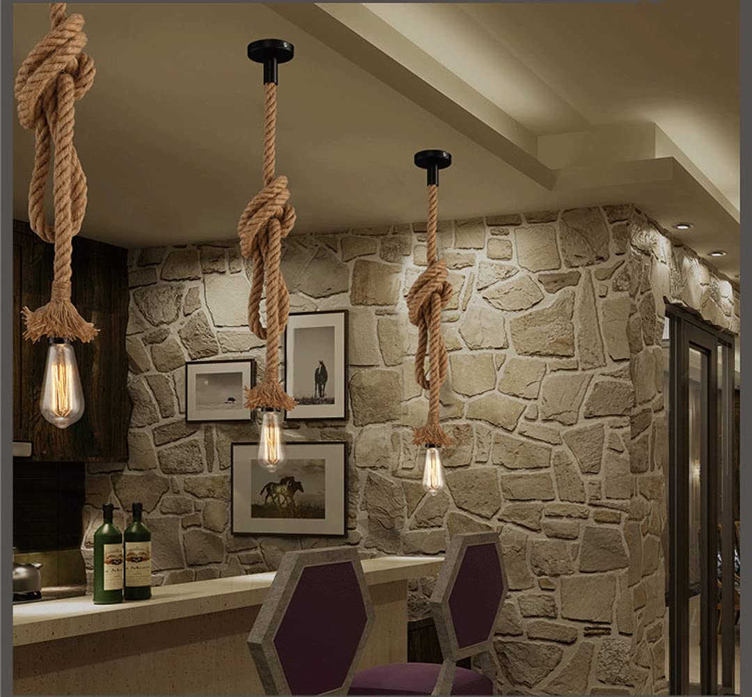 Suspension Luminaire Industrielle Double Tête Corde Chanvre - Lampe Vintage Réglable E27