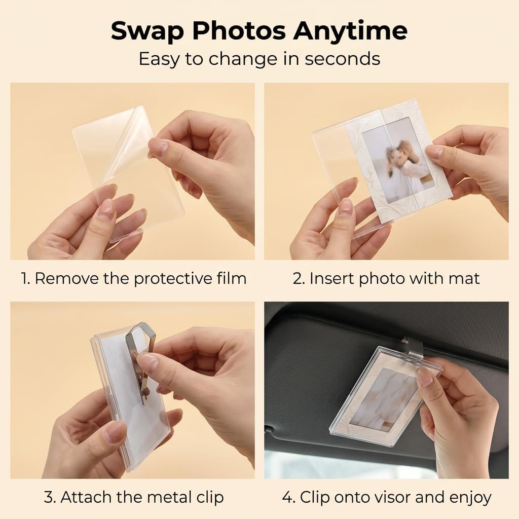 Keep Cherished Memories Close on Every Drive with Our Clear Acrylic Car Visor Photo Holder 2 Pack, Custom Picture Clip Frame for Couples, Drive Safe Gift for Boyfriend Husband Anniversary image 4