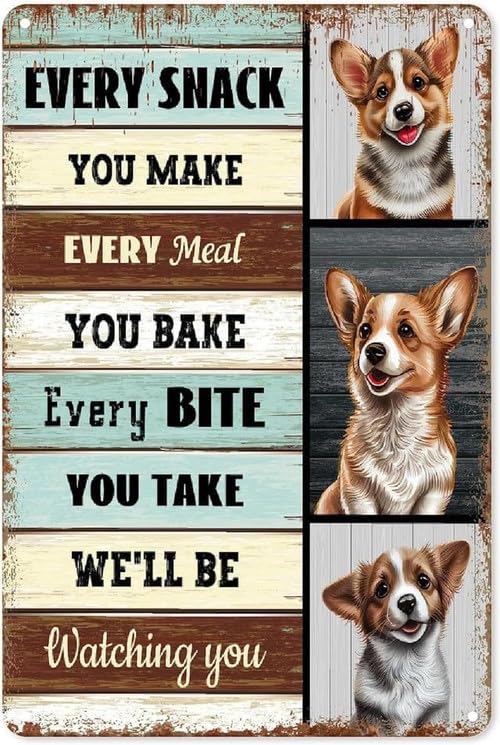 Geroclonup Metal Vintage Tin Sign Decor Corgi Dog Every Snack You Make We'll Be Watching You Funny Pet Retro Sign for Home Wall Art Prints Poster Decor (30x40cm)