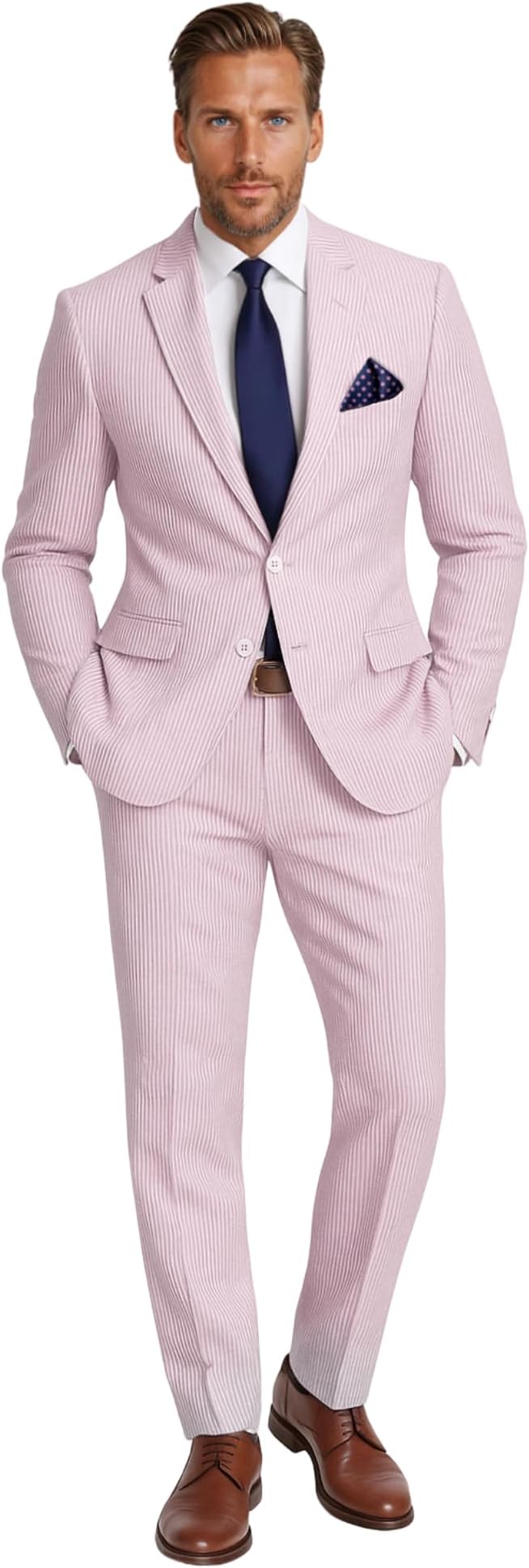 Emigre Men's 100% Cotton Striped Seersucker Suit