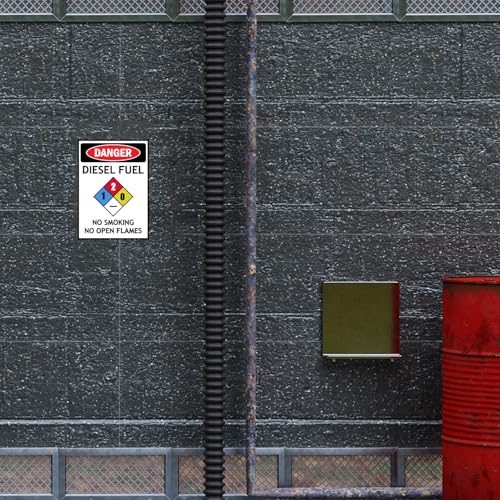 Image of CVANU Danger DIESEL FUEL No Smoking No Open Flames Warning Safety Self-Adhesive Waterproof PVC Vinyl Sign Sticker Size (11.7inchX8.3inch) Pack of 10
