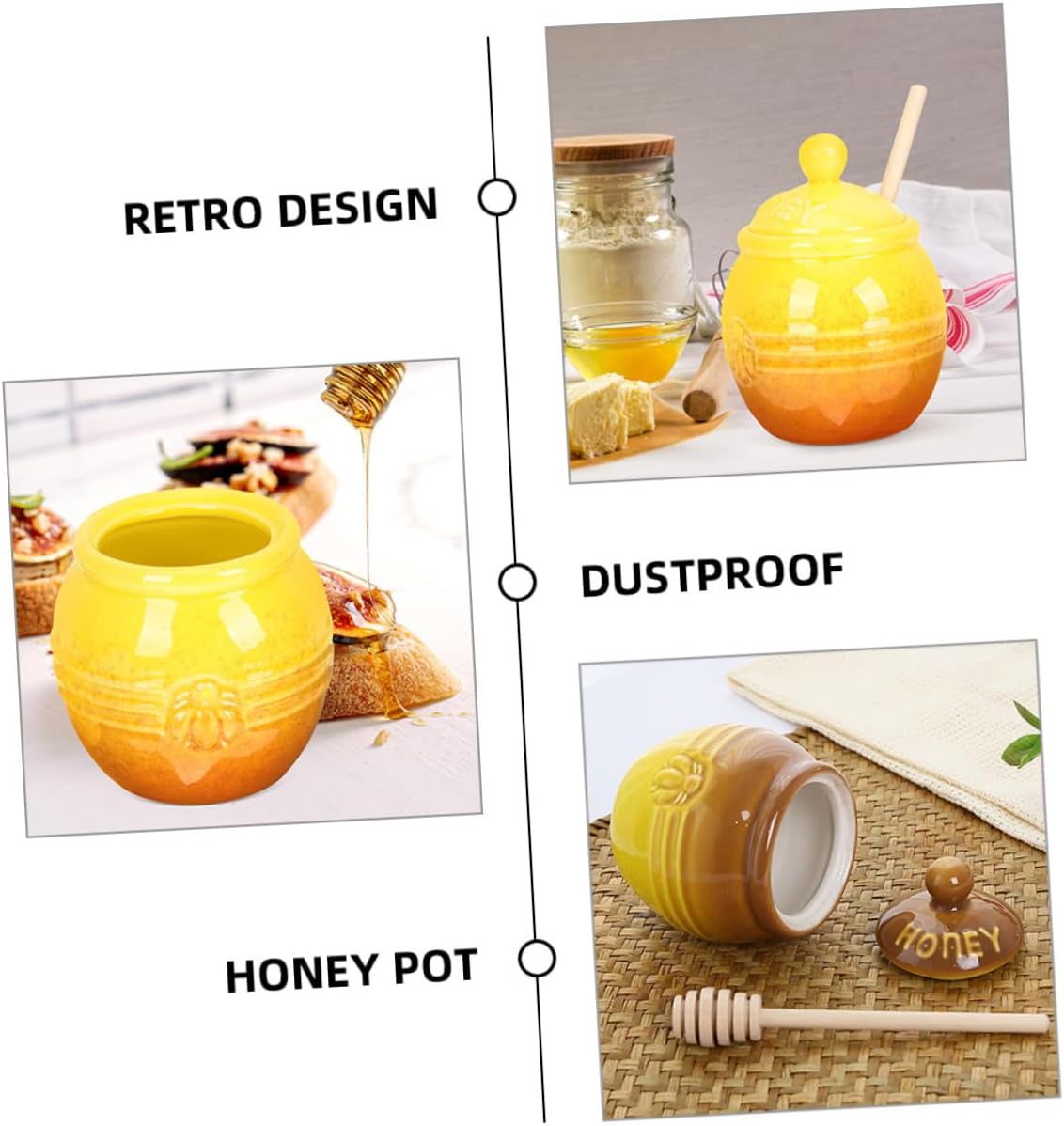 2set Ceramic Honey Pot with Dipper Lid Lidded Honey Storage Container for Kitchen Decoration Freshness for Home Use Included