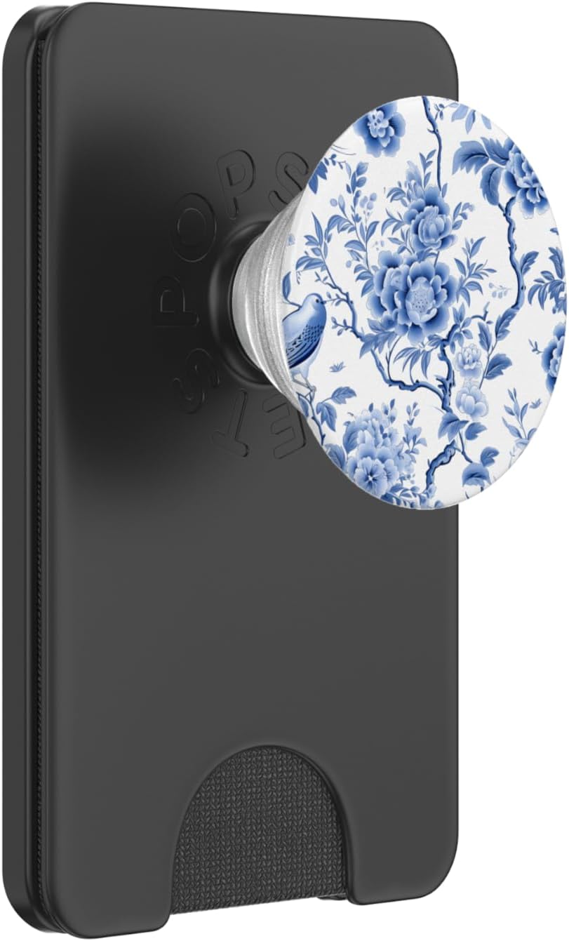 Floral Bird Chinoiserie Toile Blue PopSockets PopGrip for MagSafe
