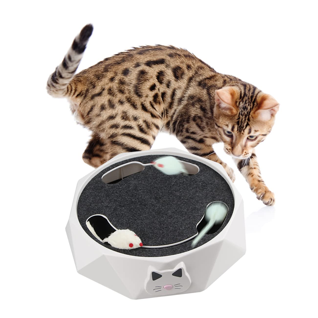 YARNOW Jouet Électrique Interactif pour Chaton Souris Fouisseuse en Abs Blanc, Fonctionnant 3 Piles AA, pour Stimuler Le Jeu Intérieur des Chats