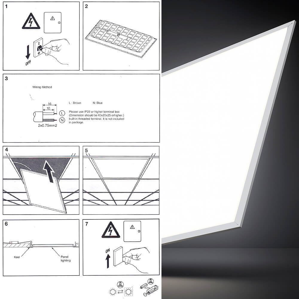 Pack Panel LED 60x60 cm 40W, 2 unidades para Falso Techo, Driver Philips CertaDrive, UGR19, Paneles de Gran Luminosidad 4380 lúmenes, No Flick, Marco Blanco, Driver Incluido (Luz Natural (4000K))