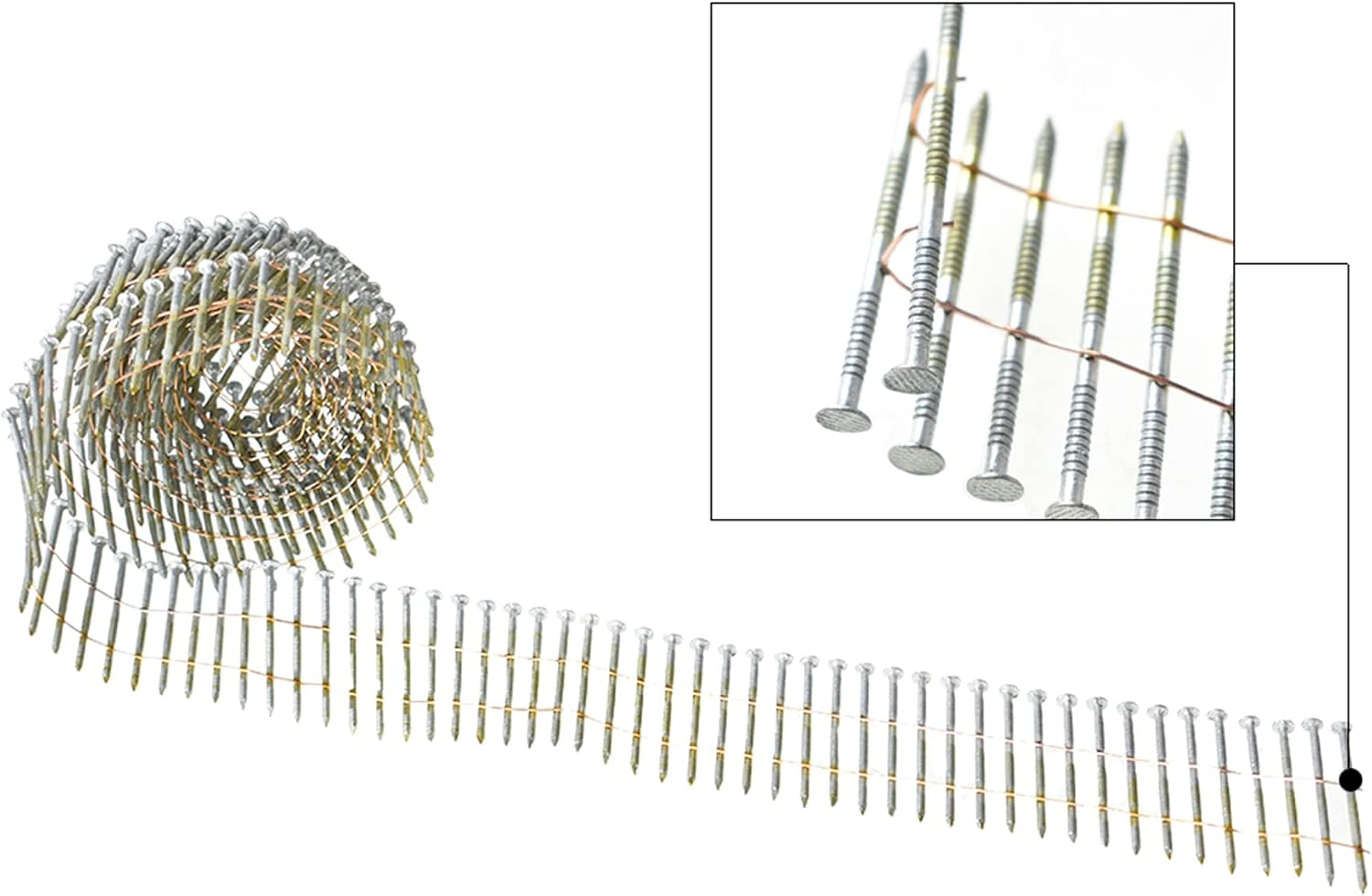 kimllier 3600 Count Coil Siding Nail Full Round Head Wire Collated Coil 15-Degree 1-3/4-Inch x .092-Inch Ring Shank Hot-Dipped Galvanized Coil Roofing Nails