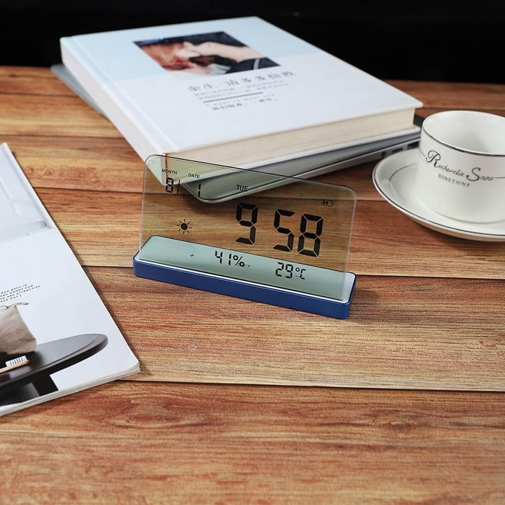 SEFAX Digital Alarm Clock, Creative Clear Digital Clock with Transparent Large Screen Temp/Humidity/Date Display Electronic Alarm Clock Desktop Clocks (Color : Gold)