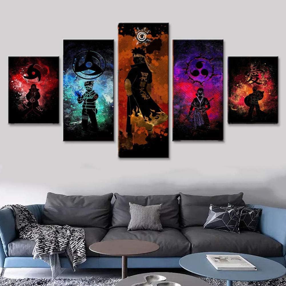 YWZM 5 Piece Cool Naruto Posters Canvas Prints Wall Art for Home Artwork Painting Living Room Decor Framed Ready to Hang(Optional),B,20×35×2 20×45×2 20×55×1