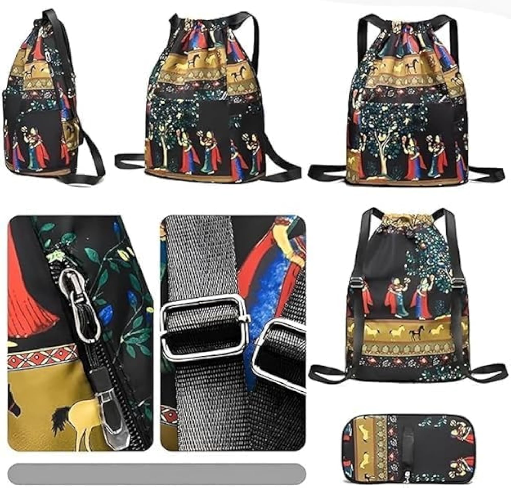 Rajasthani Printed Drawstring Backpack for Women & Girls