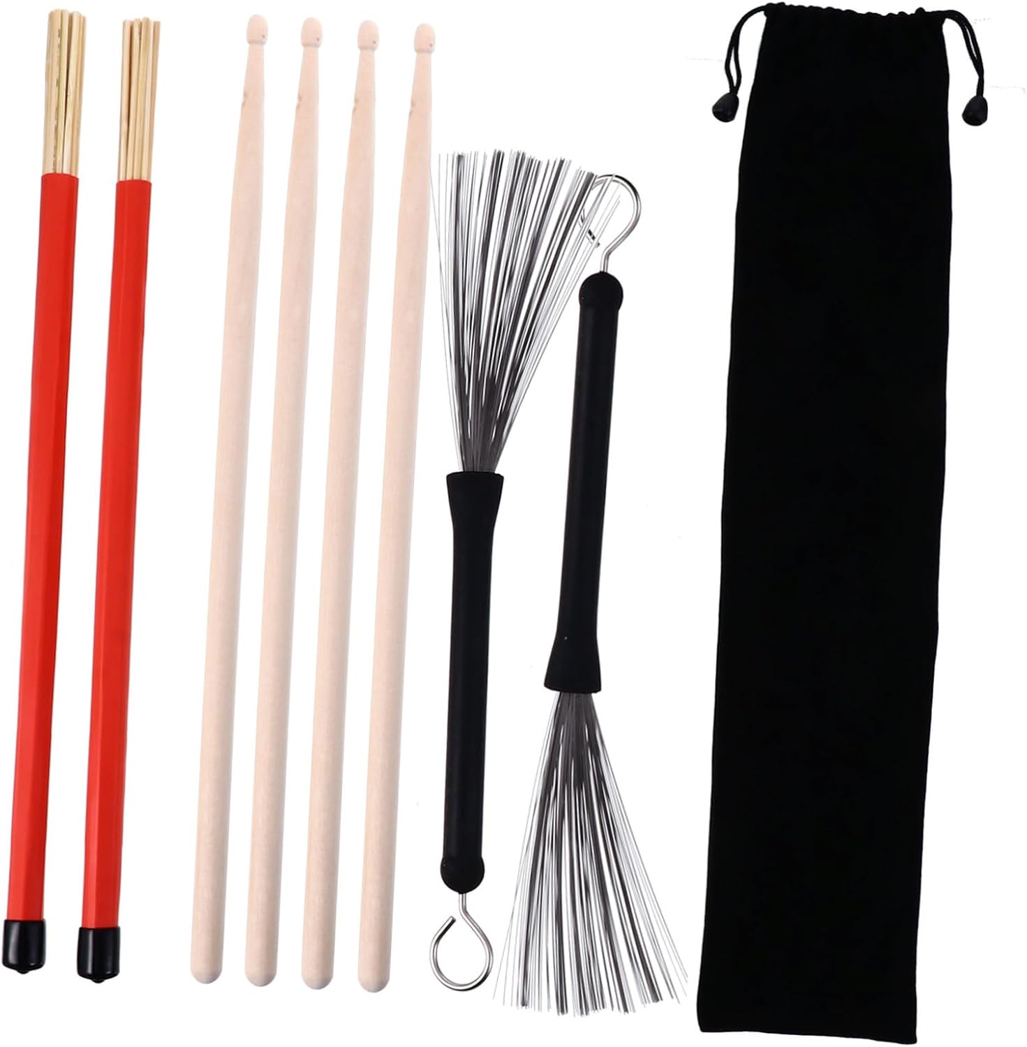 Drum Stick Pack 9 Pcs Bamboo Steel Drum Brush Set Drumming Accessories