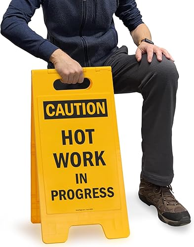 Miniatura 4 de SmartSign -SF-0231-FB "Caution - Hot Work In Progress" Plegable  Plástico de 25 x 12 pulgadas, negro sobre amarillo