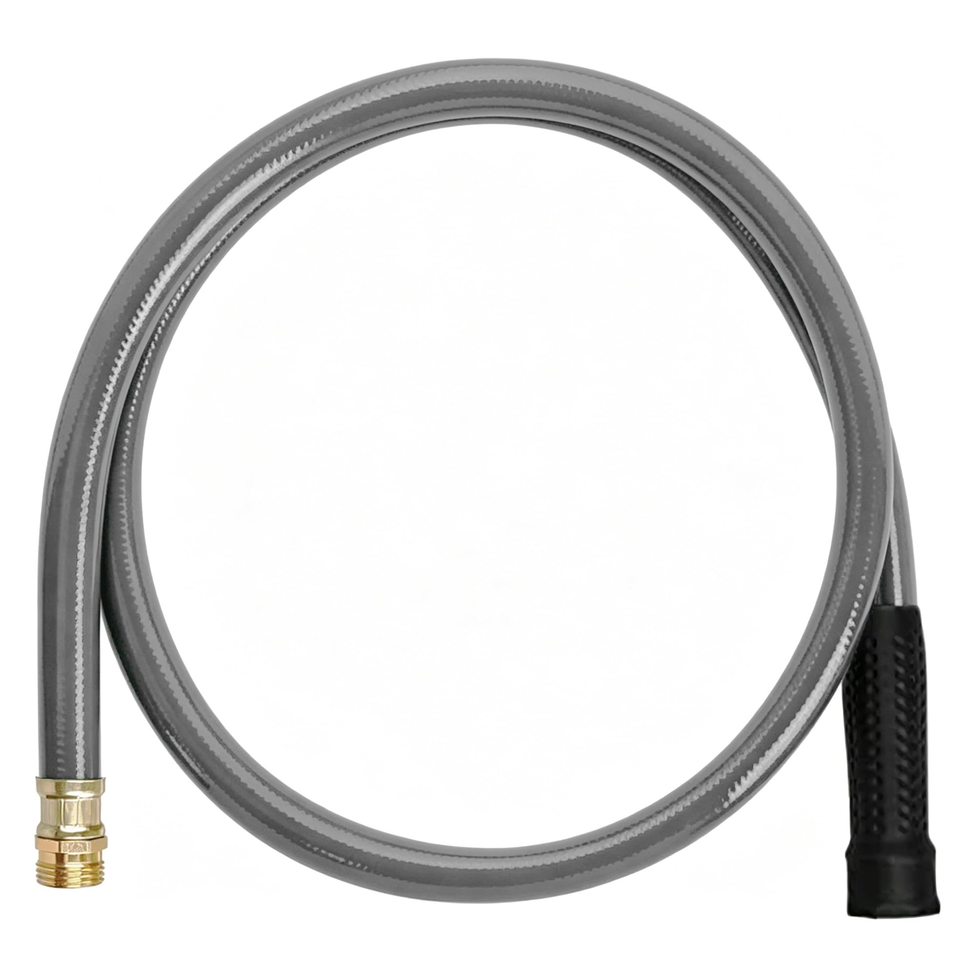 Worth Garden 3/4'' Garden Hose Grey (5) Garden 3/4in. x 5ft Short Hose - 3/4" x5' Replacement Leader Hose for Hose Reel - Durable PVC Non Kinking Heavy Duty Water Hose with Brass Hose Fittings
