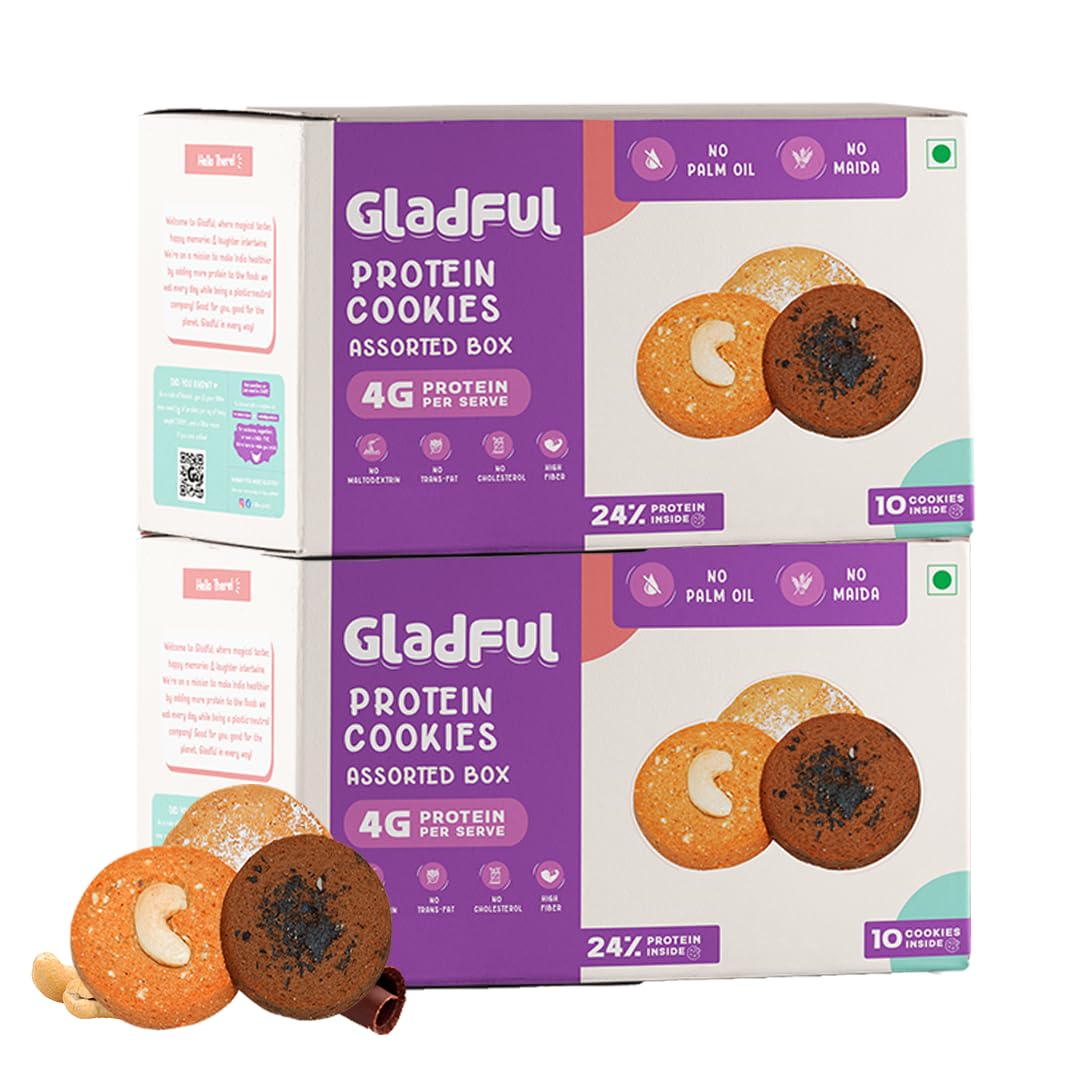 Gladful Protein Cookies For Kids And Families, Made with Pea, Rice & Whey Protein | No Maida, No Preservatives, 80 Gm X 2 (Choco-chip + Cashew + Coconut Cookies) (B0BGHKW1C1) Amazon Price History, Amazon Price Tracker