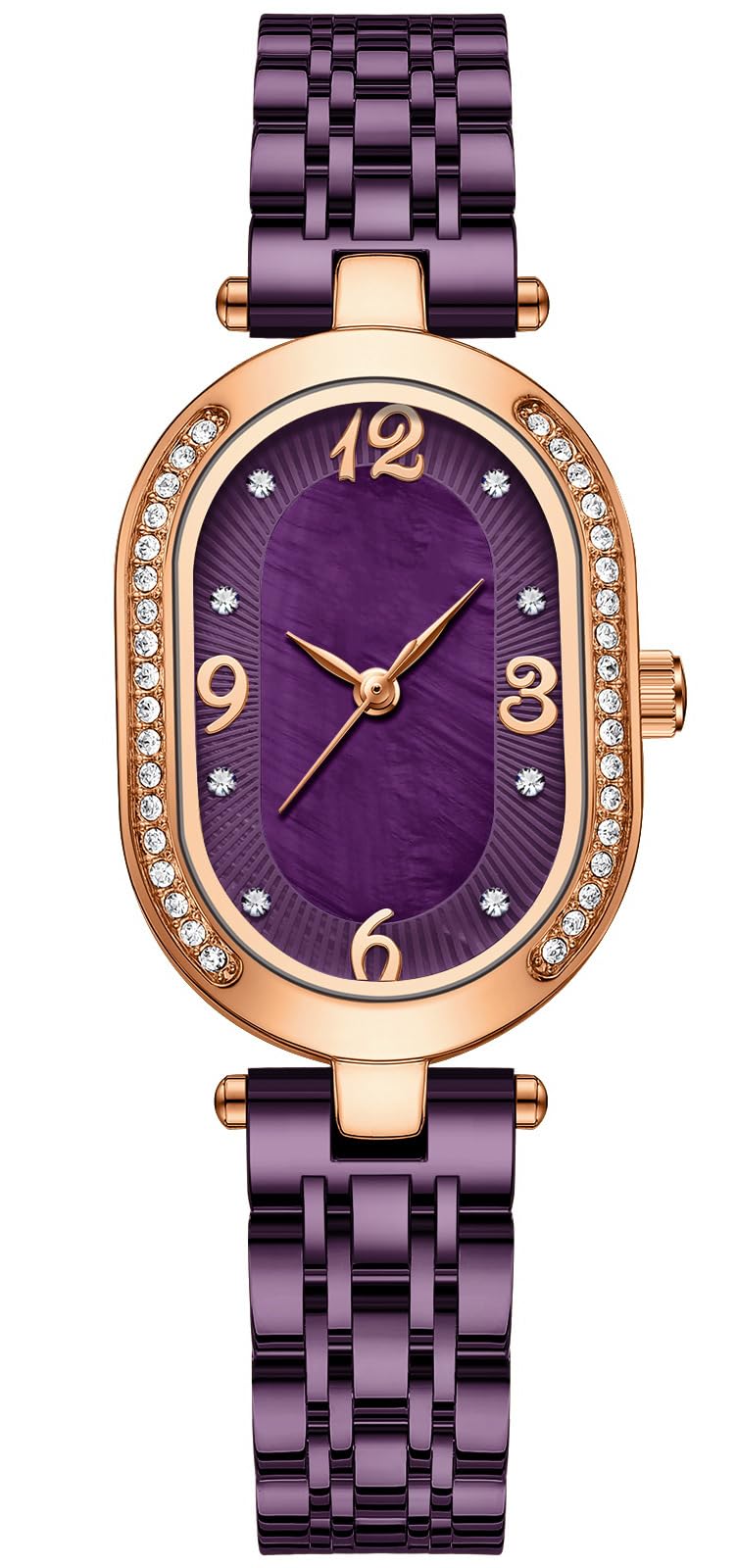 FANMIS Reloj casual de cuarzo impermeable de acero inoxidable con diamantes de imitación para mujer (morado)