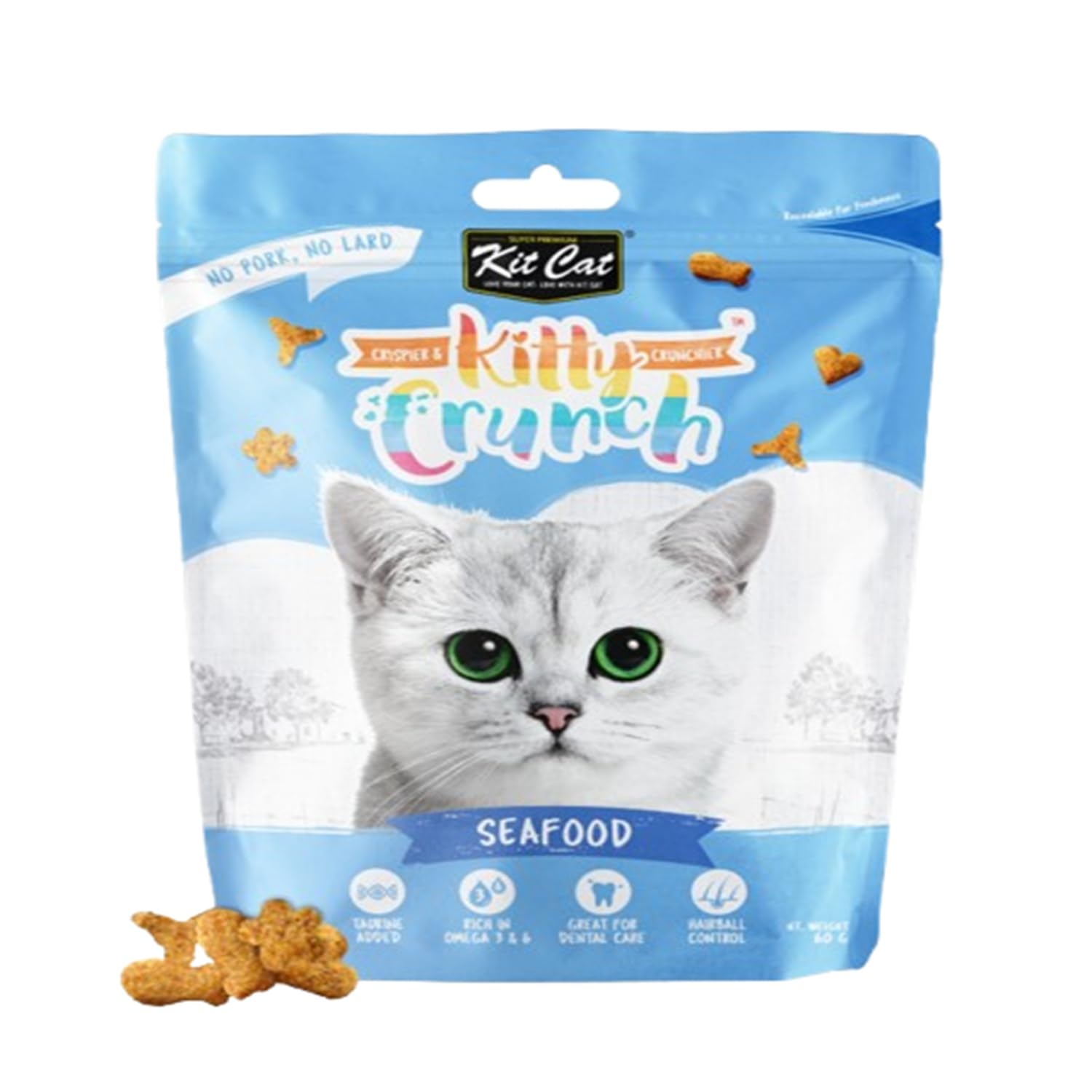 Kitty Crunch Cat Treats, Seafood Flavor, Crunchy Snacks for Cats, 60g