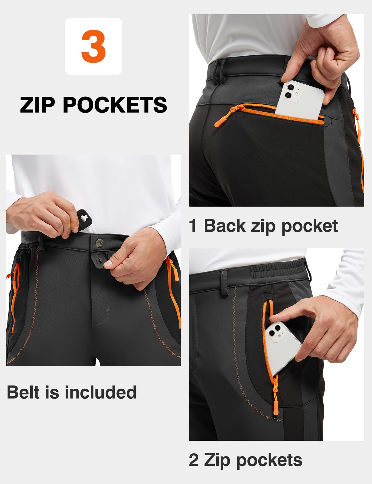 donhobo Pantalon de randonnée doublé pour homme - Imperméable - Coupe-vent - Chaud - En softshell épais - Pour l'extérieur, le ski, le trekking