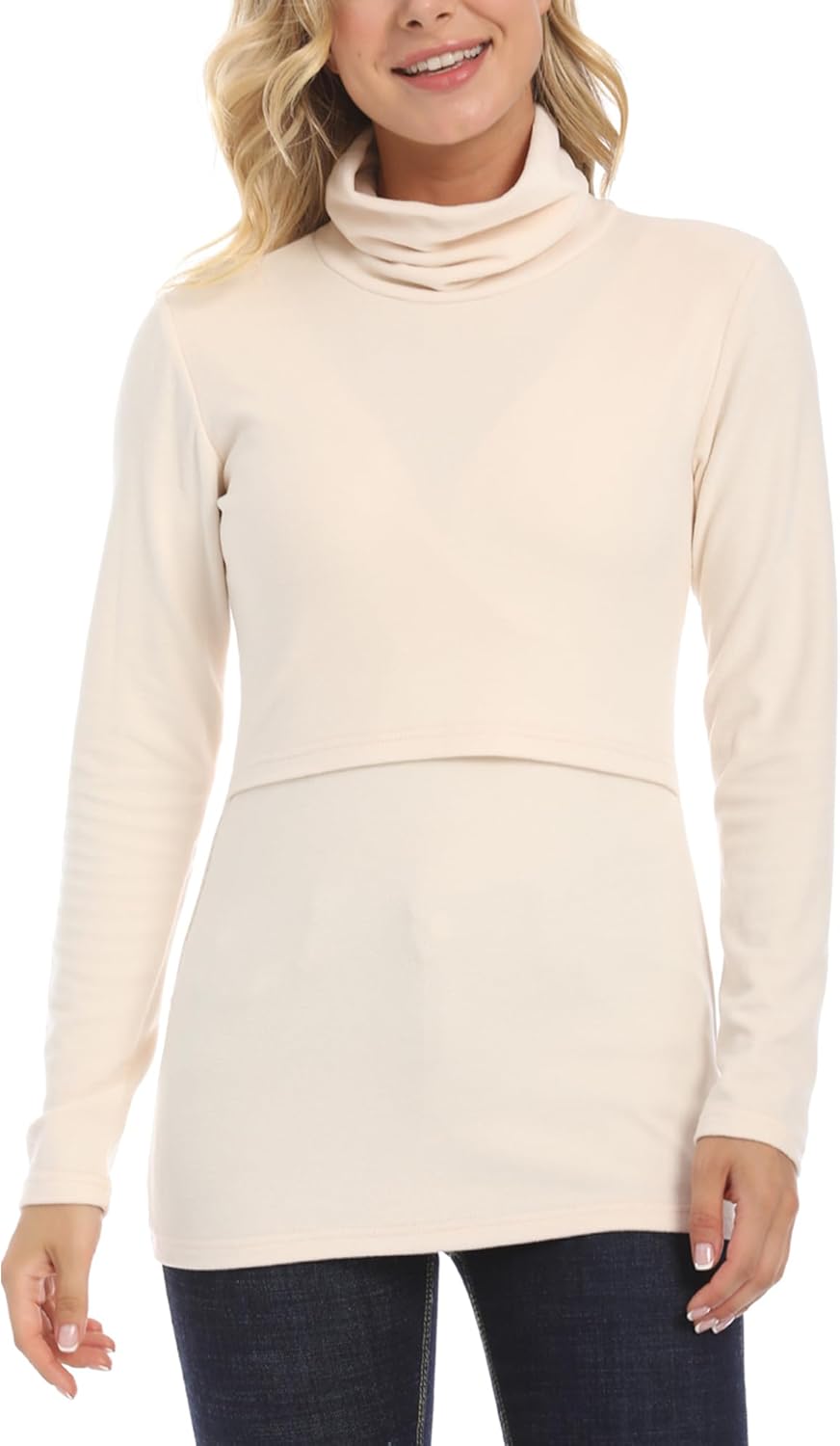 SEAUR High Neck Maternity Sweatshirt for Women Nursing Breastfeeding Top Shirt Solid Long Sleeve Undershirt