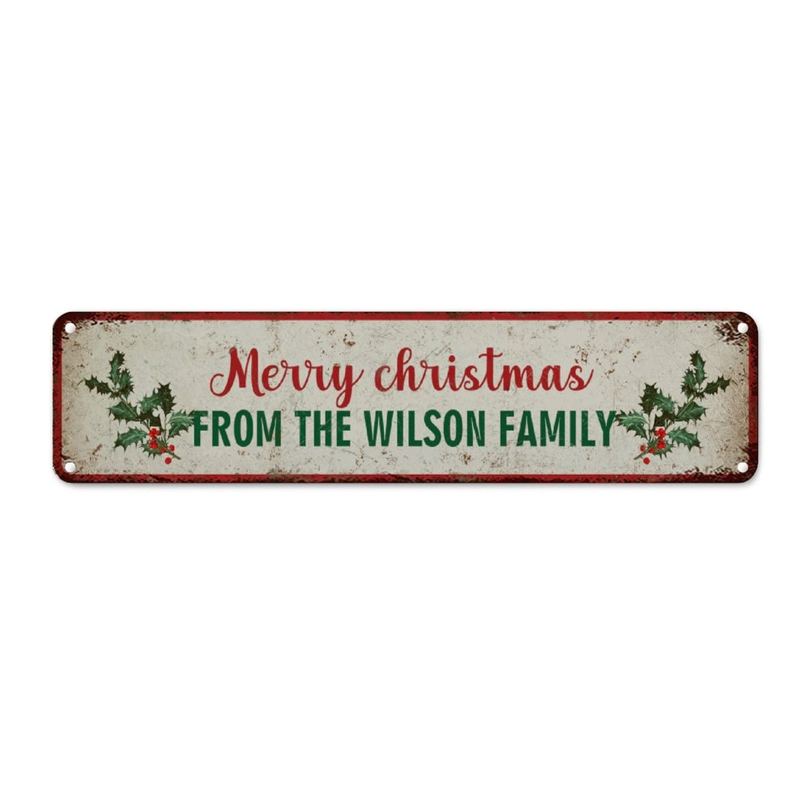Couronne de Noël personnalisée sur panneau métal rétro