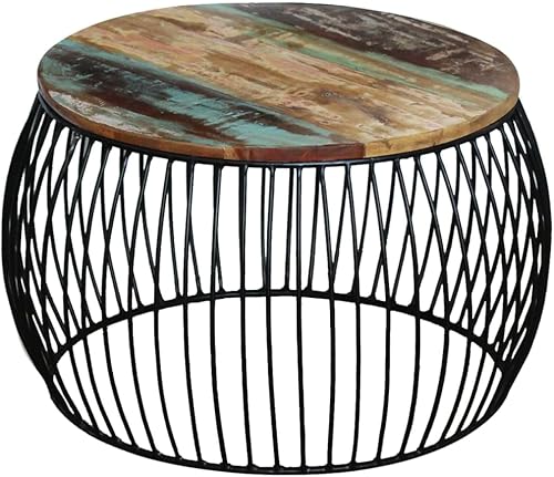 Coffee Table,Small Coffee Table Industrial Coffee Table Suitable for Living Room, Office, Balcony, Study, Family Living Room Round Solid Reclaimed