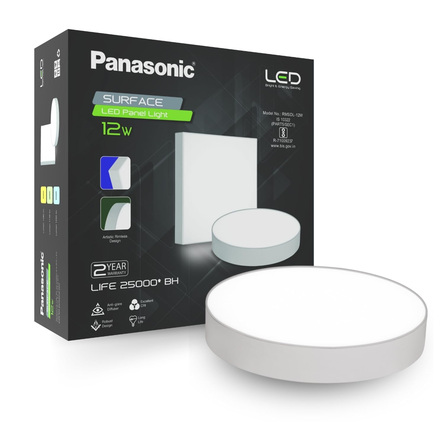 Panasonic 12 Watt LED Rimless Surface Panel Light | Elegant Rimless Design | Surface Mounted LED Down Light for Ceiling (Round, White, Pack of 1)-image-8