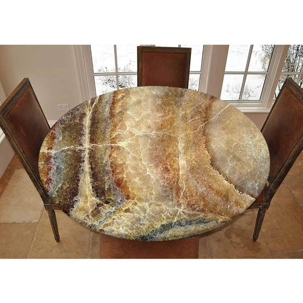 LCGGDBMarble Elastic Edged Polyester Fitted Tablecolth -Onyx Stone Surface Pattern- Small Round Fitted Table Cover - Fits Tables up to 40-44" Diameter,The Ultimate Protection for Your Table