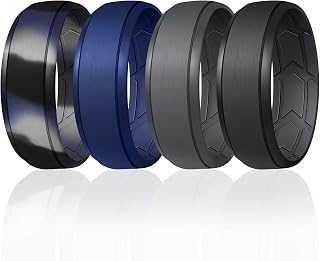ROQ Breathable Silicone Rings for Men - Inner Arrow Shape Grooves for Enhanced Breathability - Classic Mens Silicone Rubber Wedding Ring Band - Black, Blue, Black-Blue Camo Colors - Size 11