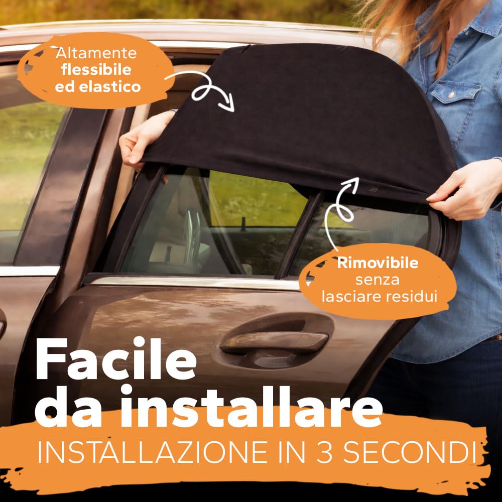 Tende Parasole Auto Bambini UPF+ Protezione Solare UV Universali Laterali Antizanzare