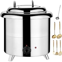 400W Electric Soup Warmer | Countertop Heat Buffet Food Warmer with 13L Aluminum Liner | Kitchen Large Capacity Soup Heater | 360 Uniform Heating w/5 Kitchenware & 1 Soup Spoon,white