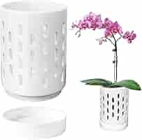 Orchideentopf Aus Keramik Mit Löchern & Untersetzer – Atmungsaktiv Für Gesunde Wurzeln (10,2 Cm)
