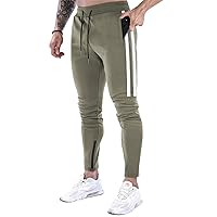 Suwangi Pantaloni Tuta Uomo Palestra Running della Allenamento Slim Fit Design a Righe con Tasche Zip