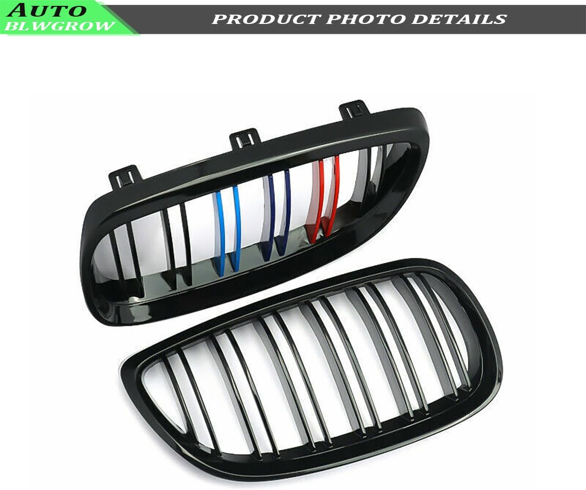 Front Kidney Grille Glossy Black Compatible with 2006-2009 3 Series E92 & E93 Double Slats Grill Gloss Black With M Color