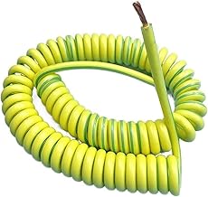 Cable Espiral de Alambre telescópico, 1PC Cable Espiral de Resorte Cable de Tierra de Color Amarillo-Verde Cable de núcleo único retráctil Cable de Cobre Cable telescópico Estiramiento de 1 Metro(9aw