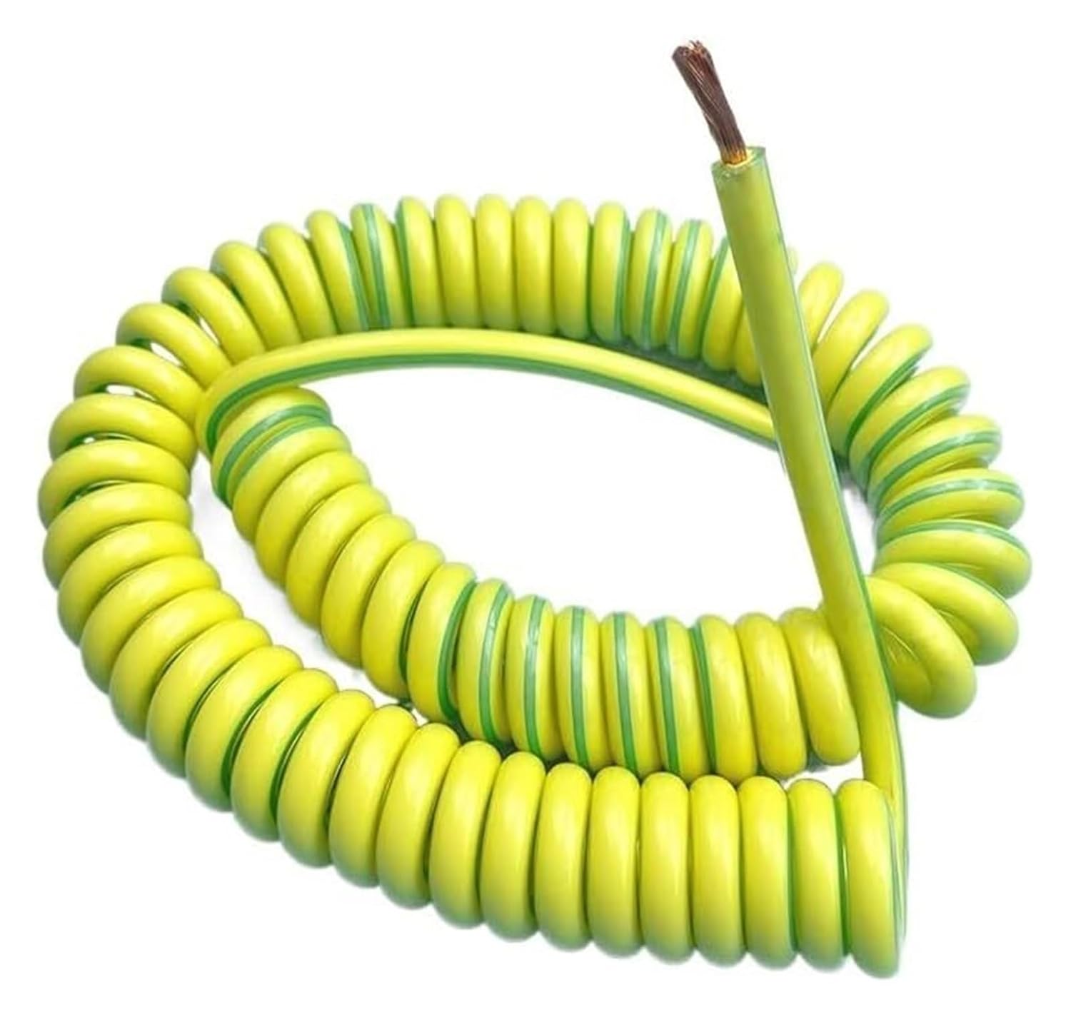 1PC Spring Spiral Cable Yellow-Green Ground Wire Single Core 20/18/17/15/13/11/9/7AWG Shrinkable Copper Telescopic Stretch 1/2/3/4 Meters(7 Awg 10mm2,Stretch 1 Meter)