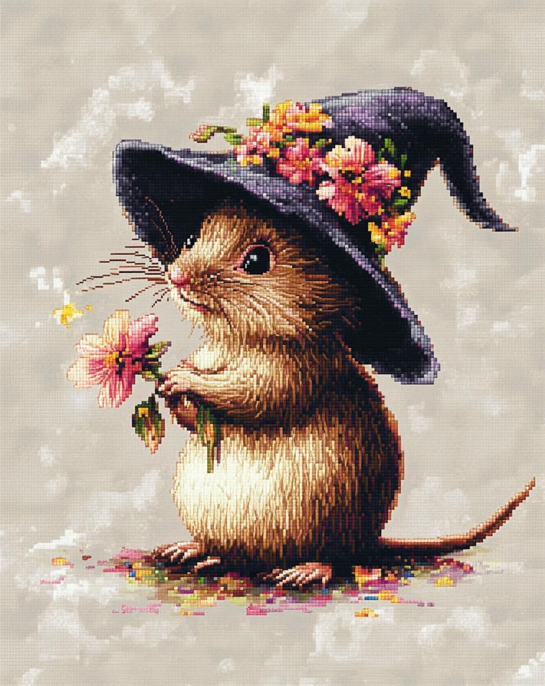 Counted Cross Stitch Kits For Adults,Mouse 14Ct Stamped Cross Stitch Kits For Beginners, Needlepoint Cross-Stitch Patterns Embroidery Kits Arts And Crafts For Home Decor 15.7X19.7Inch (40X50