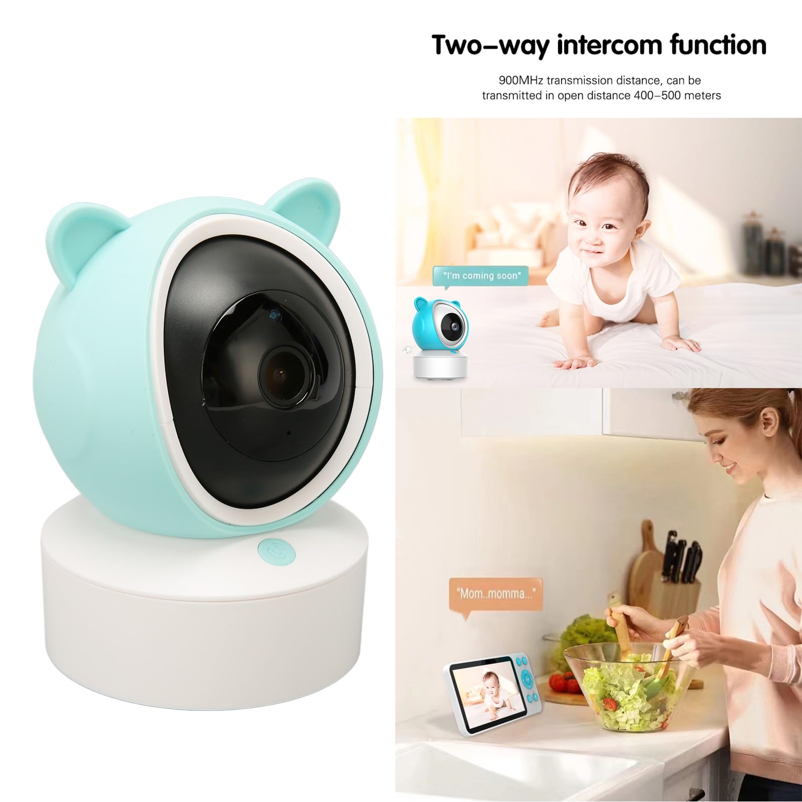 Airshi Monitor de bebé WiFi, Control Remoto de 100-240V, Reproducción de Canciones de Cuna, Batería de 3000mAh, Cámara de Vídeo para Niños Pequeños para Uso Doméstico (Enchufe de la UE)