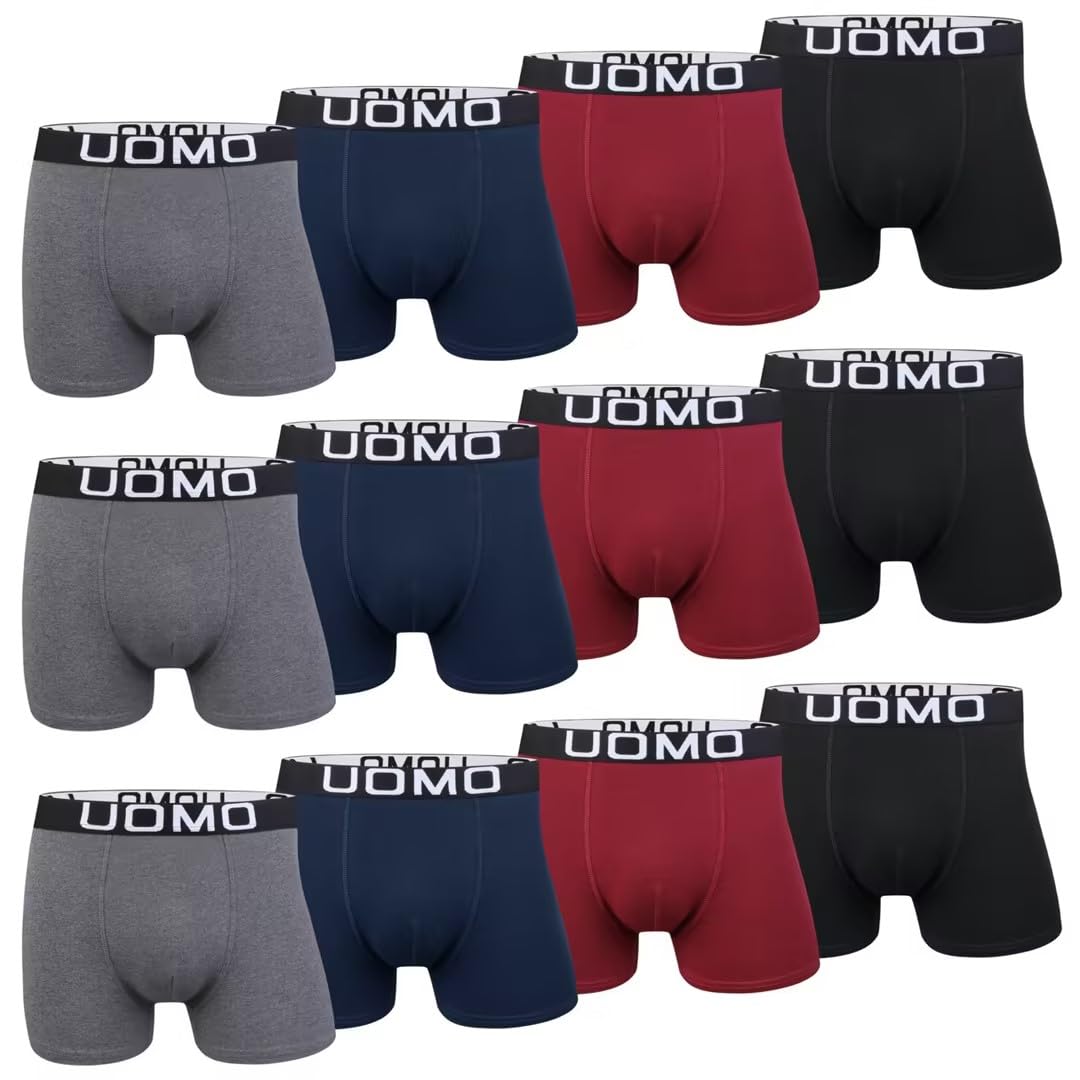 Channo Uomo boxershorts voor jongens, naadloos, 12 stuks, meerkleurig, effen, 4-6 Jaar