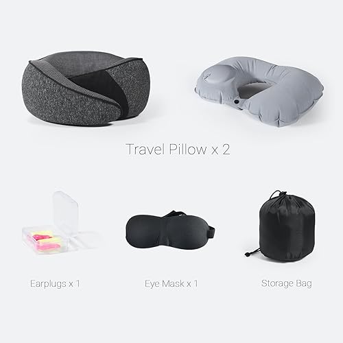 Miniatura 6 de Cozi Almohada de viaje para avión, almohada de avión de espuma viscoelástica 100% pura con almohada inflable ajustable para el cuello para mujeres y