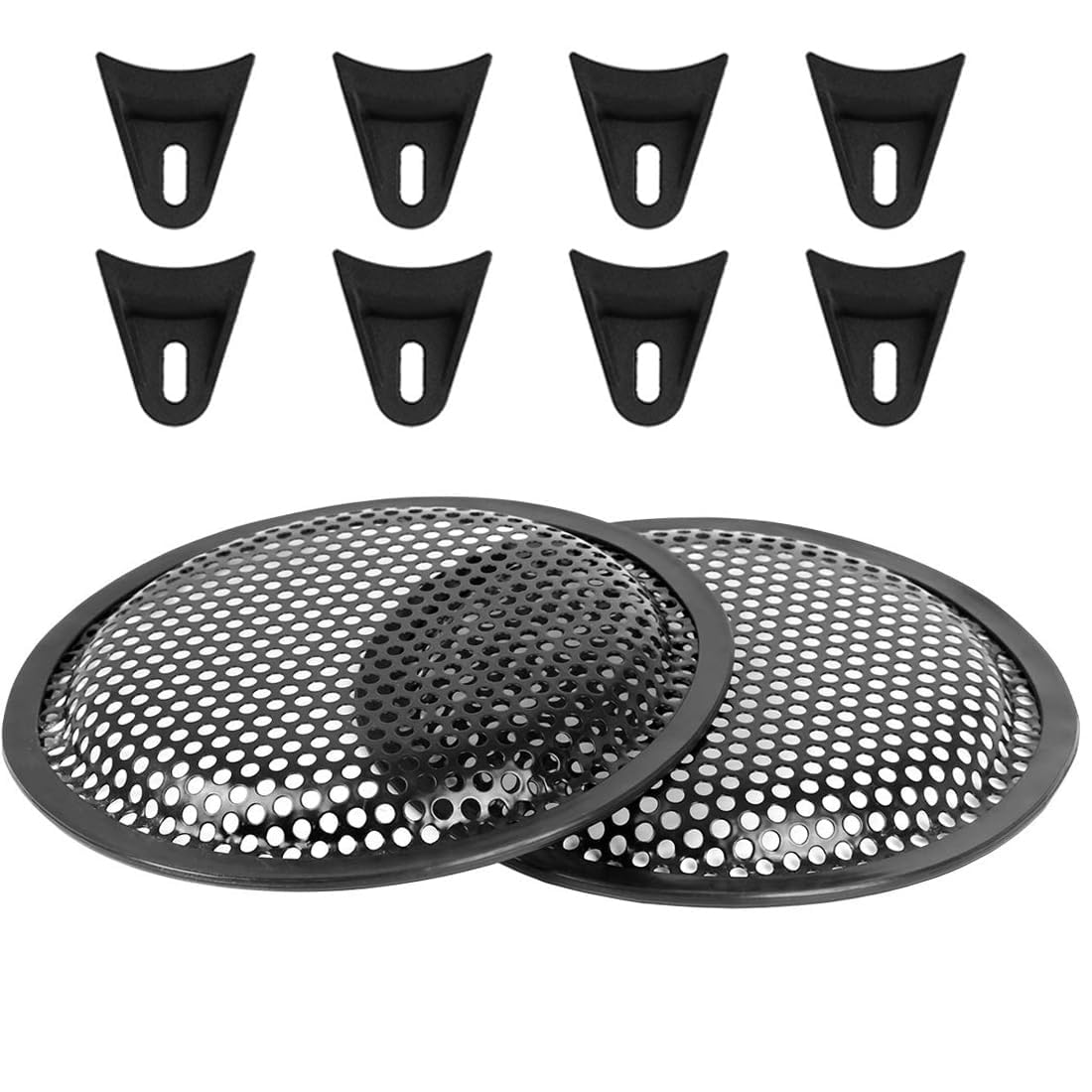 Lot de 2 grilles de protection gaufrées en métal pour haut-parleur de caisson de basses, caisson de basses, avec bord en caoutchouc et clips, 45,7 cm, noir