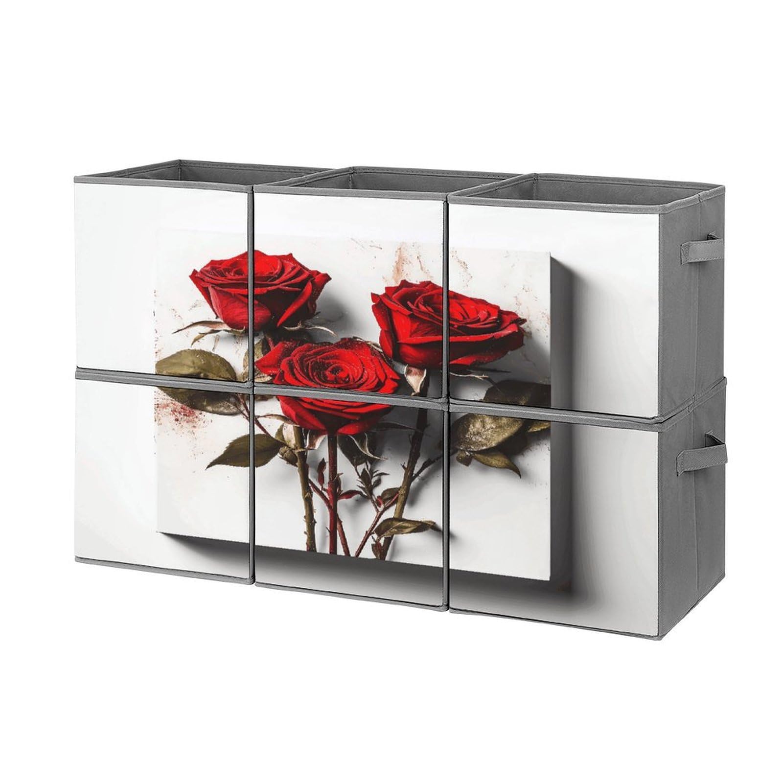 Btcowzrv Style Hand Drawn Rose Storage Cubes, 6 Pack Oxford Fabric Foldable Collapsible Bins With Handles, Cubby Storage Baskets Boxes For Closet Shelves Office Organization