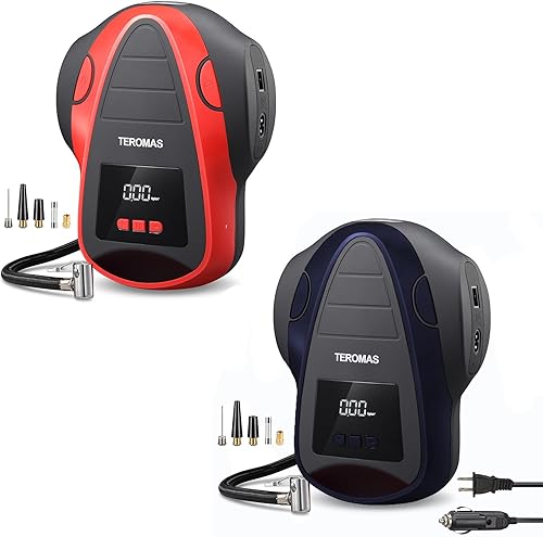 TEROMAS Compresor de aire para inflador de neumáticos, bomba de aire portátil de CC/CA para neumáticos de automóvil de 12 V CC y otros inflables en