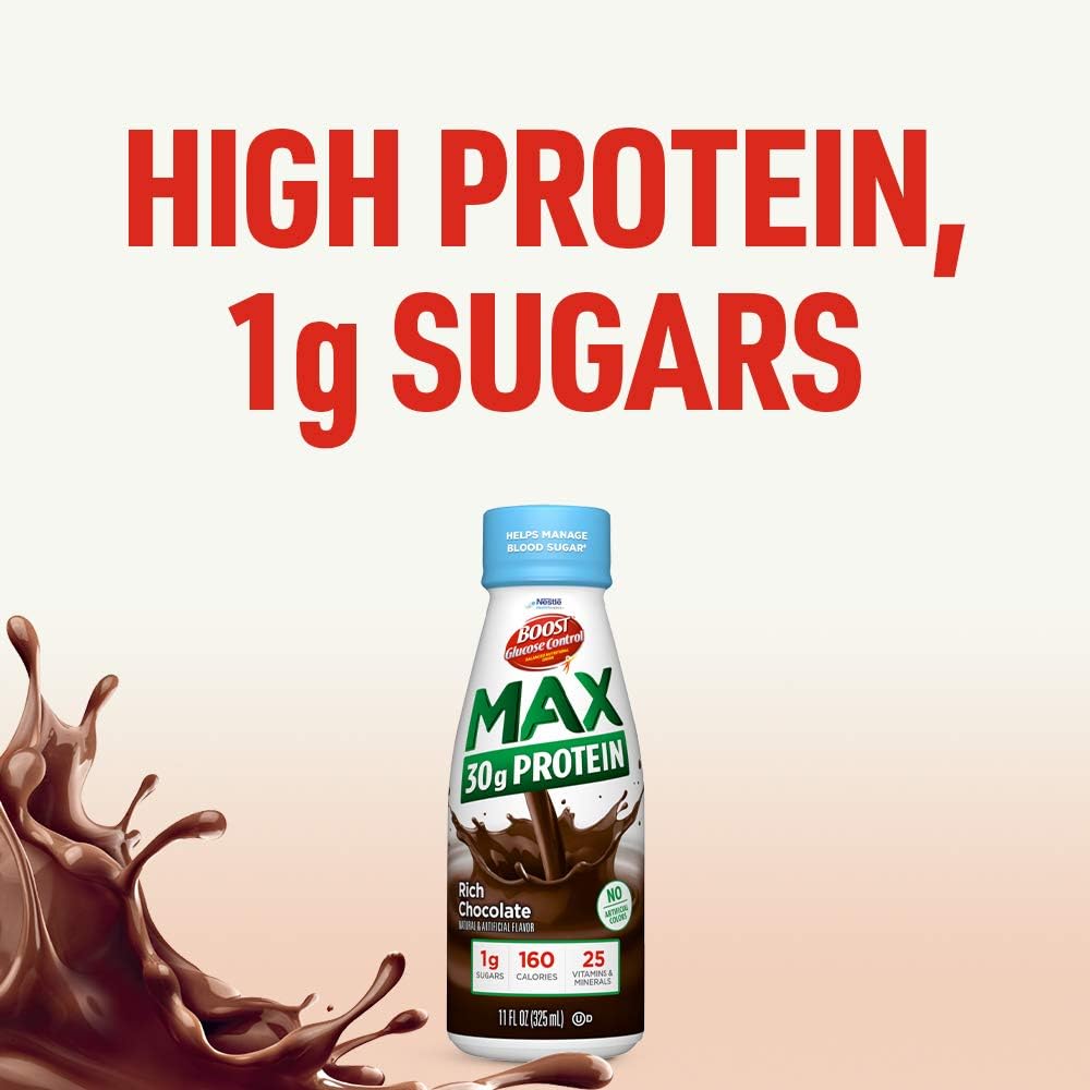 BOOST Glucose Control Max 30g Protein Nutritional Drink, Rich Chocolate, 11 Fl Oz (Pack of 12) : Everything Else