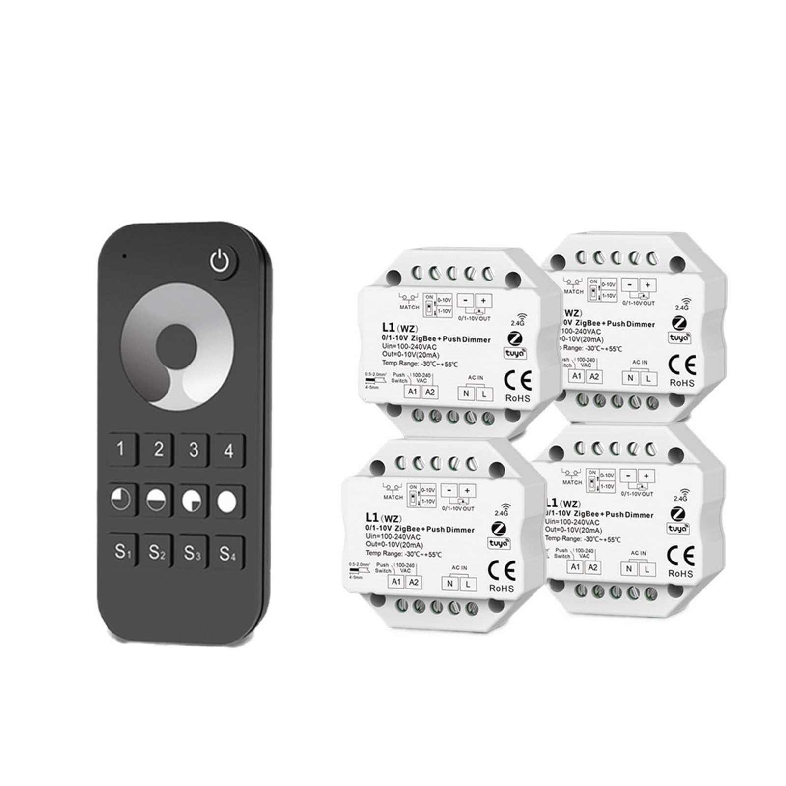 1 módulo de interruptor de atenuación LED de 0-10 V CA 100-240 V, 2.4 G, control remoto de atenuación de voz (L1 (WZ) y RT6)